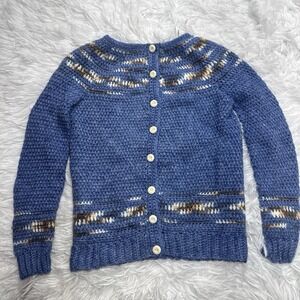 Vintage Custom Handmade Knit Sweater Women's Small Chunky Cable Blue Fisherman